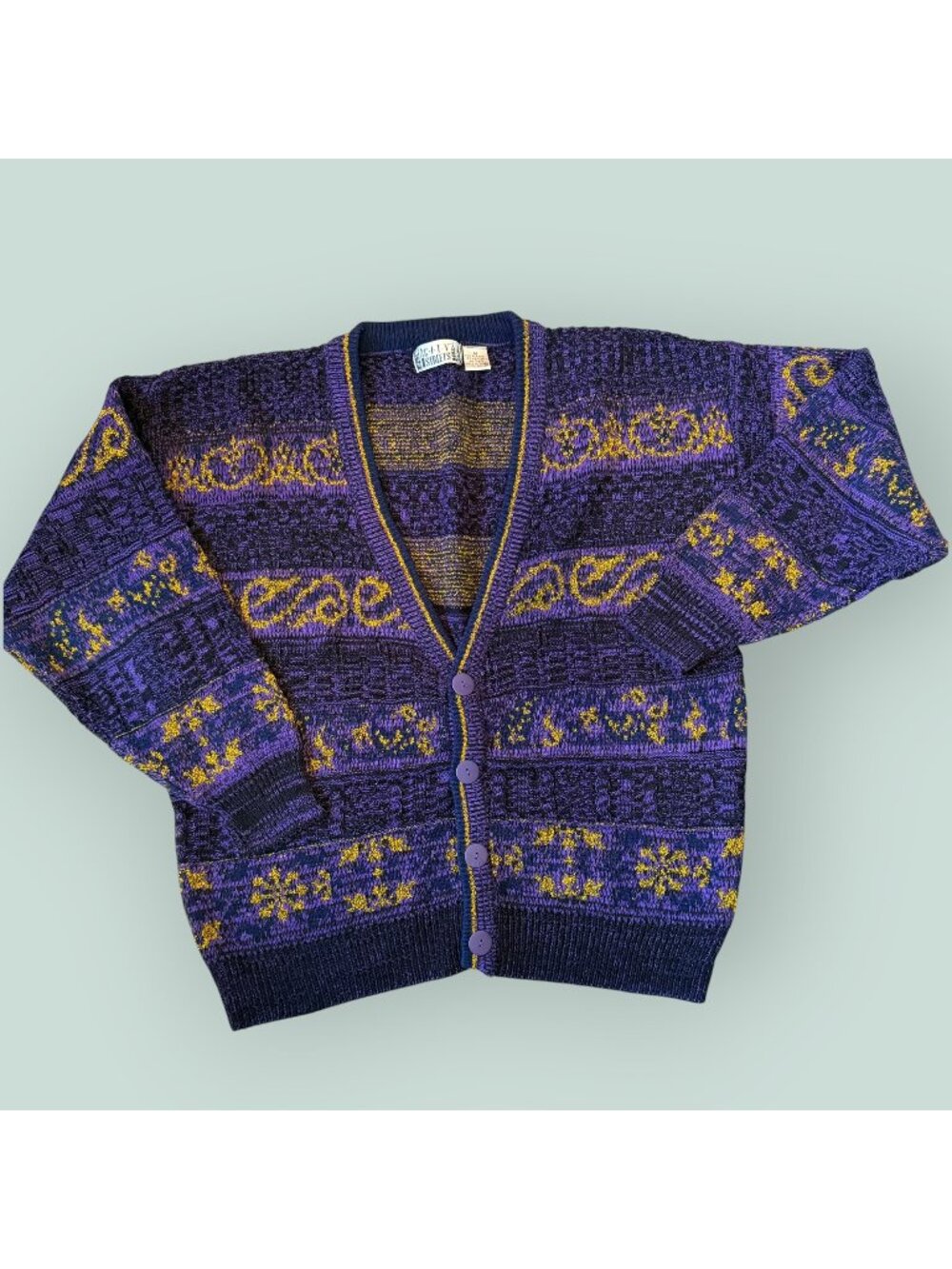 Vintage City Streets Knitted Eccentric Abstract Cardigan Grandpa Sweater L